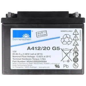 Acheter En Ligne Batterie Gel dryfit A412/20 G5 12V 20Ah Sonnenschein