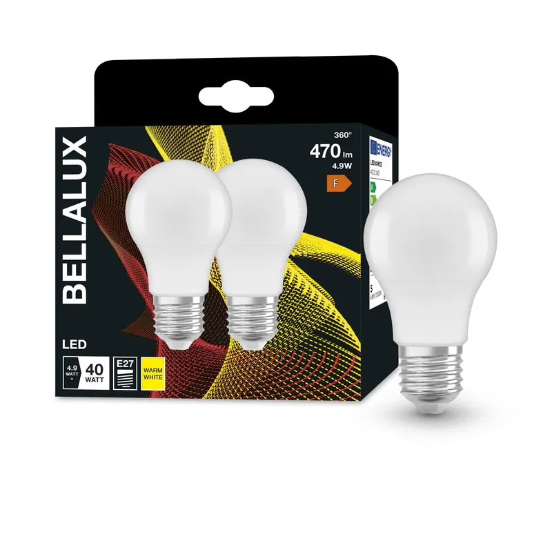 Top Qualité BELLALUX Lampe LED, culot E27, Lumières chaudes (2700K), mat, forme poire, remplacement d'une ampoule traditionnelle de 40W, pack de deux