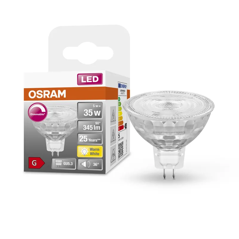Jusqu’à Épuisement Des Stocks OSRAM Superstar Reflektorlampe für GU5.3-Sockel, klares Glas ,Warmweiß (2700K), 345 Lumen, Ersatz für herkömmliche 35W-Leuchtmittel, dimmbar, 1-er Pack