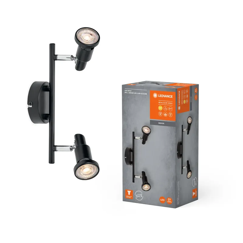 LEDVANCE LED SPOT GU10 Plafonnier 2 x 3,4W, 460lm, noir Bon Marché