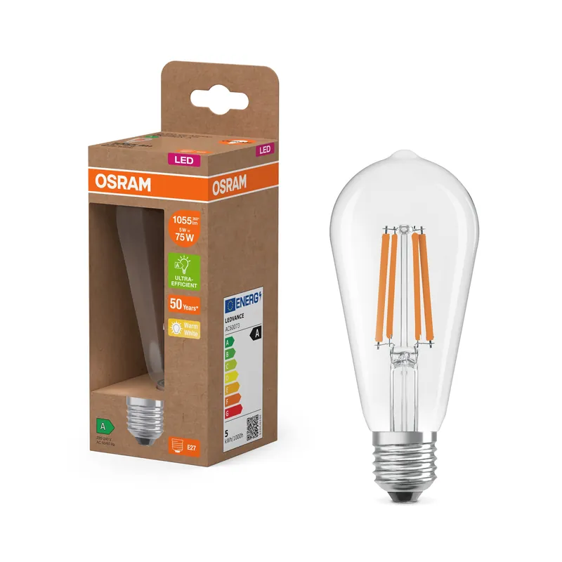 Original OSRAM Ampoule LED Globe + Filament EEK A, E27, 7.2W, 1521lm, Blanc chaud