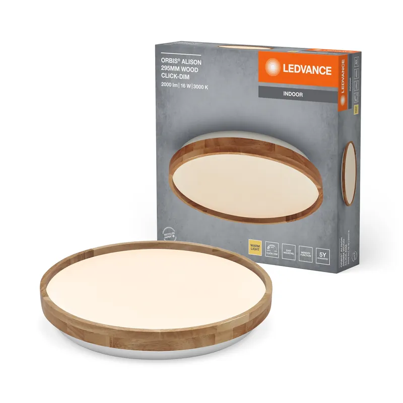 LEDVANCE ORBIS Alison plafonnier 16W dimmable Click-DIM 295mm décor bois Prix Cassé