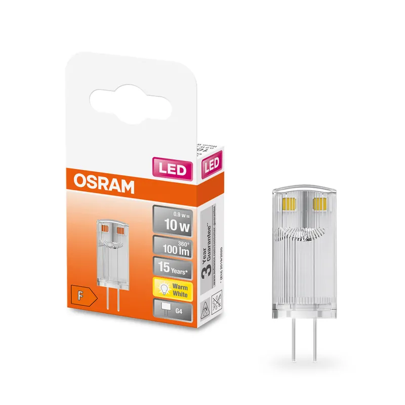 Meilleur Prix Lampe LED OSRAM à culot à broches PIN 12 V 0,9 W 827 Clear G4, 100 lm, 2700 K, blanc chaud