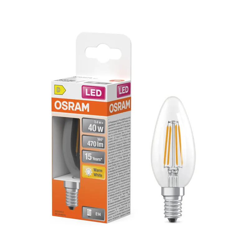 Artisanat OSRAM Rétrofit Classic B LED Lampe forme bougie (ex 40W) 4W / 2700K Blanc chaud E14