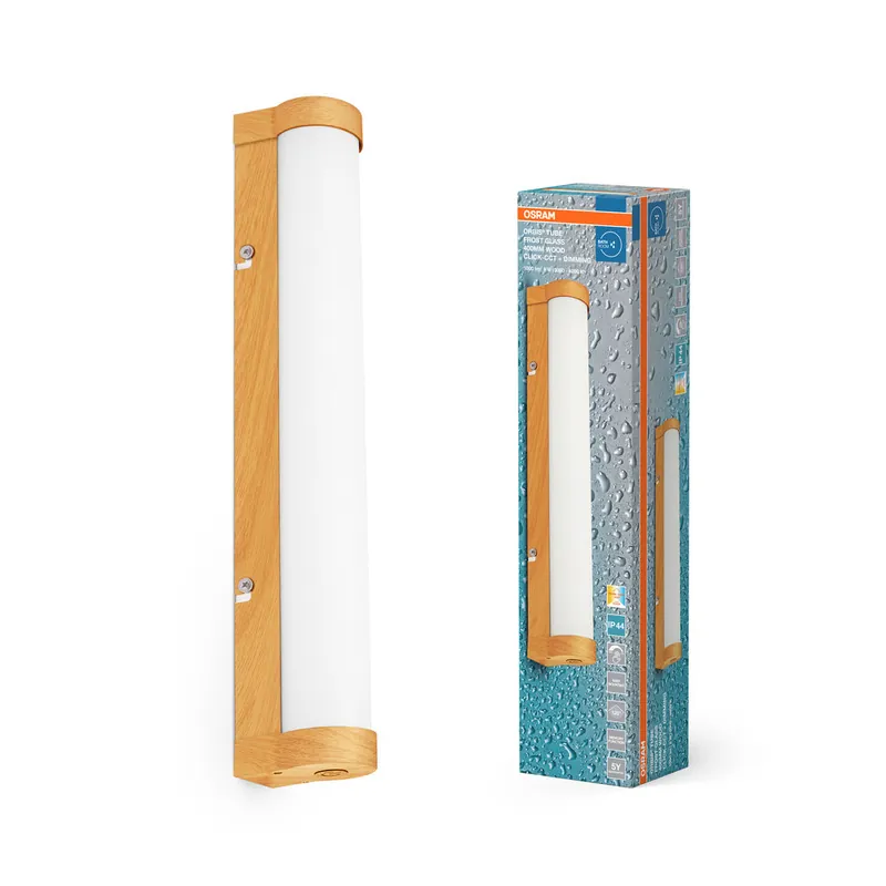 Fait Main OSRAM ORBIS Tube miroir de salle de bain applique murale verre givré 9W 40cm décor bois