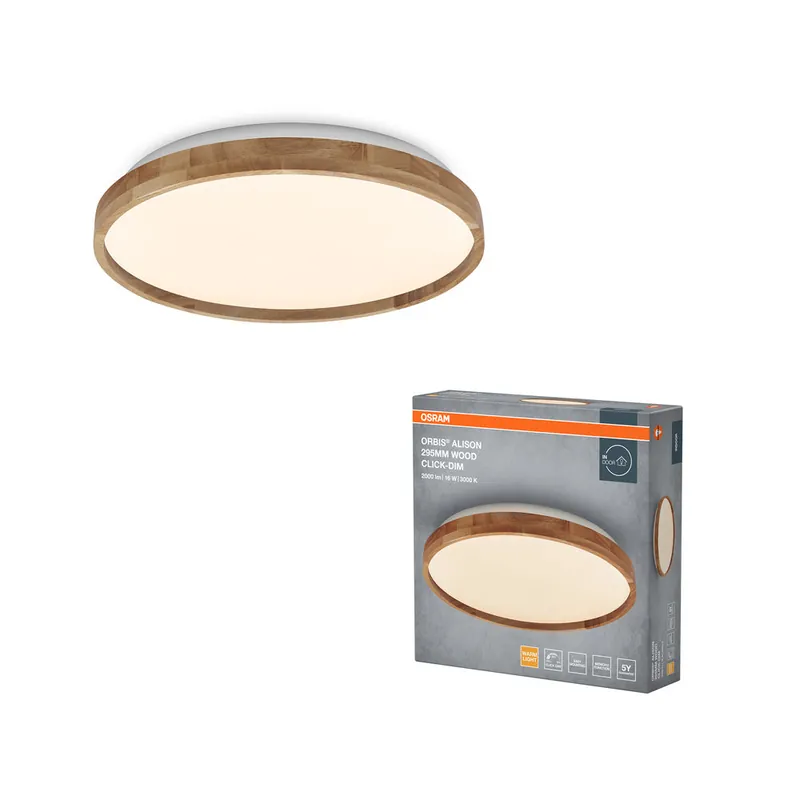 Authentique OSRAM ORBIS Alison plafonnier 16W dimmable Click-DIM 295mm décor bois