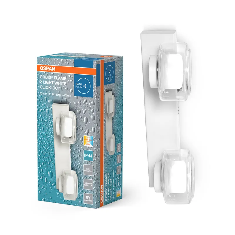 Dernier Modèle OSRAM ORBIS Flamme Applique murale de salle de bain 11W Click CCT IP44 blanc