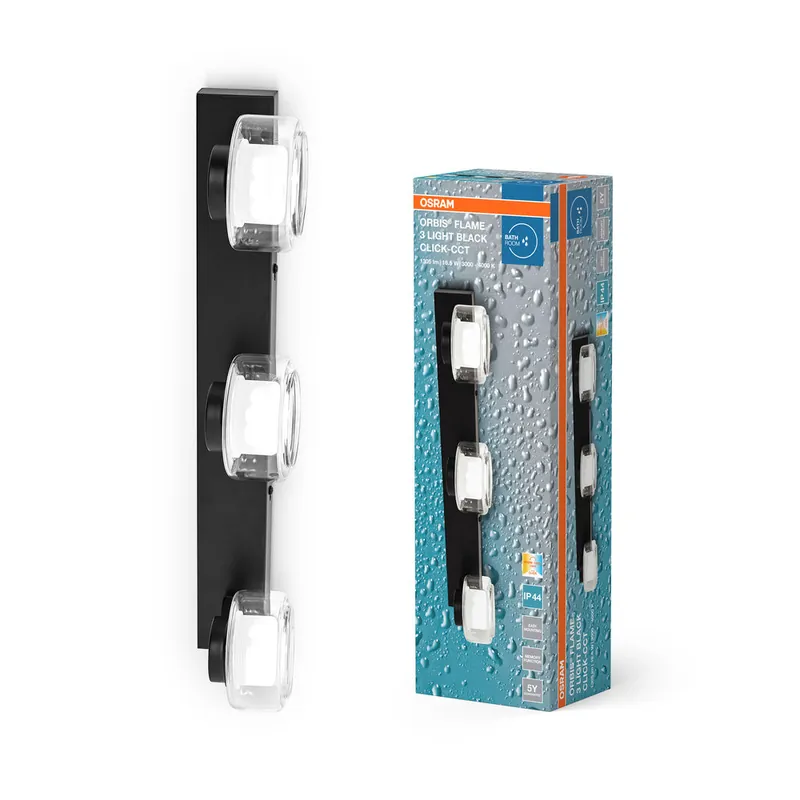 Produit De Marque OSRAM ORBIS Flamme Applique murale de salle de bain 16.5W Click CCT IP44 noir