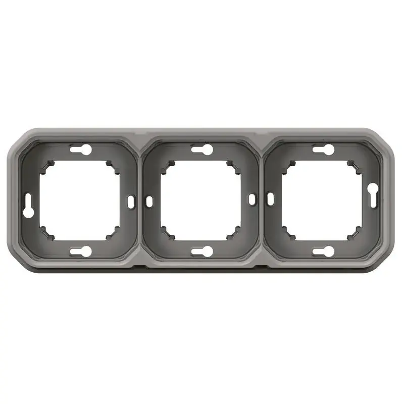 Achat Immédiat Support plaque encastré 3 postes montage horizontal/vertical Plexo gris - 069687L